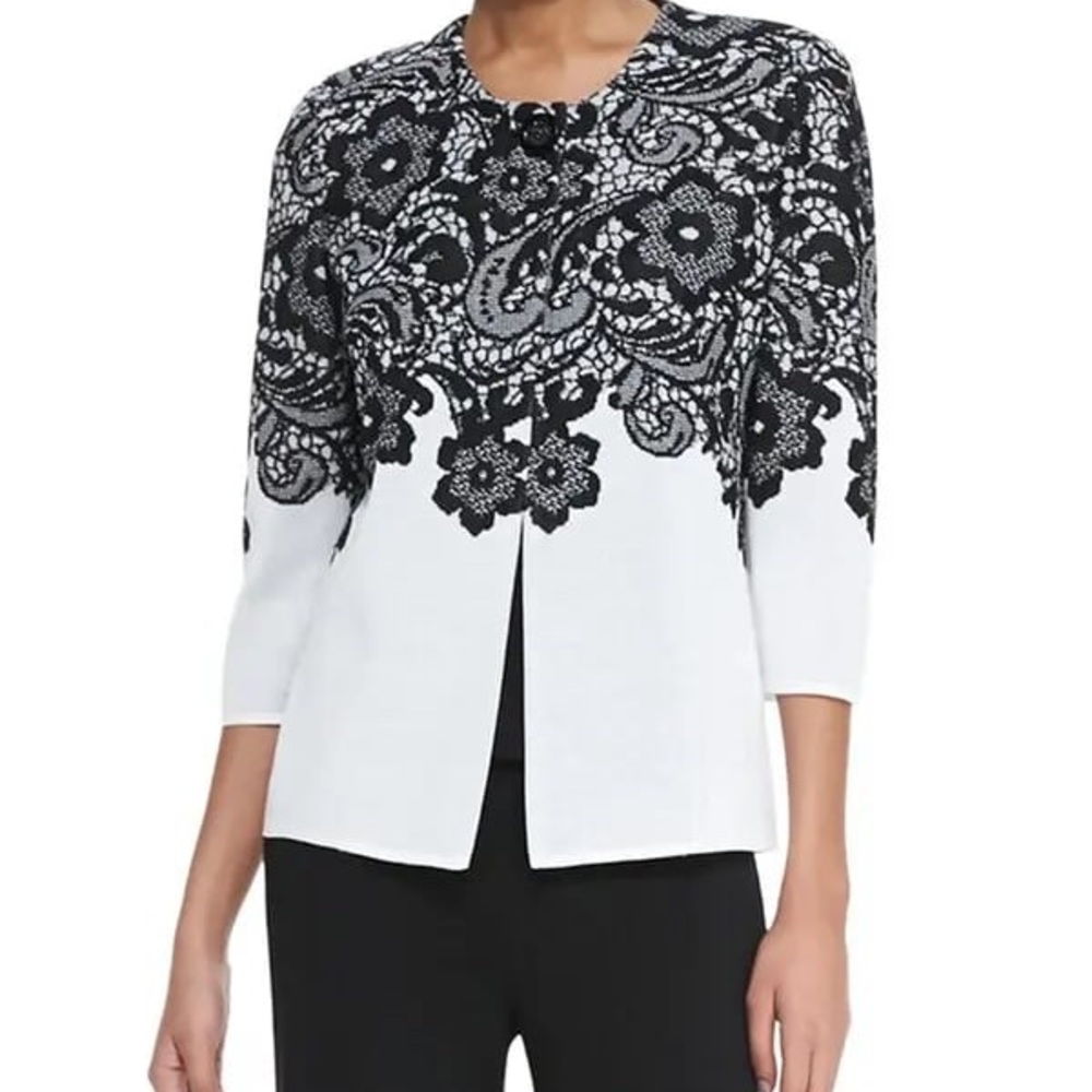 NEW $468 MISOOK size 2X Lace Design Knit One Button Jacket Crop Slv